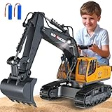 Ferngesteuerter Bagger Ferngesteuert ab 3 4 6 8 Jahre, 1:18 11 Kanäle bagger mit Fernbedienung, Schaufel und LED-Licht, Raupenbagger Spielzeug für 3 4 6 8 Jahre, Geschenk zum Geburtstag für Kinder