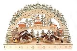 ELLUG 3D Schwibbogen Lichterbogen Holzschnitt, Weihnachtsmarkt & Weihnachtspyramide, Glitzer, 44,5 * 8 * 30cm, batteriebetrieben, Timer Funktion (6h on/18h Off) Weihnachtsschmuck Fensterdeko