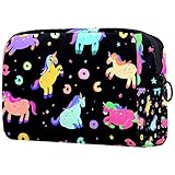 Reise-Make-up-Tasche für Damen, niedliche Nilpferd-Vögel und Kreise, tragbare Kosmetiktasche, Federmäppchen, Make-up-Tasche, Kulturbeutel für Teenager-Mädchen, Mehrfarbig 07, 18.5x7.5x13cm/7.3x3x5.1in