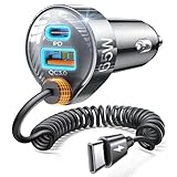 LISEN 65W Zigarettenanzünder USB C 1.5M kfz ladegerät USB C Spiralkabel Schnell Auto ladegerät PD&QC3.0ladekabel Auto Handy 12V USB Adapter Verteiler Steckdose für iPhone 16 15 Pro Max, iPad, Samsung
