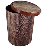 TOGEVAL Kompakter Badezimmer Mülleimer mit Drehbarem Deckel Abfallbehälter in Holzoptik Geruchsdicht Kleine Mülltonne für Büro Haushalt Hotel und Küche S