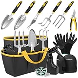 BLOSTM Gartengeräte Set 11-Teilig - Robuste Gartenwerkzeug Set mit wasserdichte Gartenwerkzeug Tasche, Ergonomischen Griffen, Handschaufel Garten - Gartenwerkzeug Set Frauen und Männer