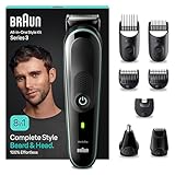 Braun All-In-One Trimmer-Set 3, 8-in-1 Multigroom, Barttrimmer, Nasenhaartrimmer, Haarschneidemaschine für Gesicht, Kopf und Körper, 80 Min. Akku, 14 Längen (3–21 mm), Wasserdicht, MGK3441, Schwarz