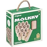 Mölkky Go - leichtes Birkenholz, 12 Skittles, 1 Stock mit Karton - Wurfspiele für Draußen, Garten, Picknick, Strand, Freizeit, Party - Mölkky Spiel für Familie, Gruppen