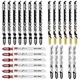 JOEJONI Stichsägeblätter Set, 25tlg T-Schaft Stichsägeblätter, Sägeblätter Stichsäge mit Aufbewahrungskoffer, Stichsägen Zubehör für Holz, Kunststoff und Metall