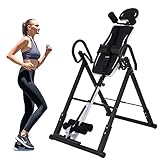 ZELUS Inversionsbank Klappbar Inversionstisch 150 kg Schwerkrafttrainer mit 4 Inversionswinkeln Hyperextension Rückentrainer für Zuhause Rückenstrecker mit Verstellbarer Kopfstütze, Schutzgürtel Weiß