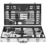 OUUTMEE 30pcs Grillset mit Aluminiumkoffer Edelstahl Grillbesteck Set,Enthält Grillschaufel, Grillgabel, Grillzange, Grillmesser, Saucenpinsel Outdoor Camping Grillwerkzeuge