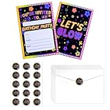 20Pcs leuchtende Party Einladungen Sets mit Umschlägen Let's Glow Neon Party Favors Geburtstag Einladungskarten für Kinder Geburtstag Party Einladungen Zubehör, 17 x 12cm