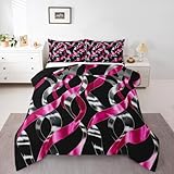 Homemissing Retro Geometrie Bettdecke 155x220cm All Season Geometrische Streifen Linien Steppbett mit 1 Kissenbezug Schwarz Rosa Kinder Moderne Kunst 4-Jahreszeiten Bettdecke Weich