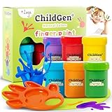 Fingerfarben kinder ungiftig ab 1 jahr ChildGen, Bio Fingermalfarben, Fingerfarben Baby ungiftig Bio, geeignet zum Malen für Kindergarten, Schulen oder Zuhause, Handfarben Kinder, Fingerfarbe -6x 50ml
