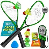 Rush Racket Set RS3 Speed Badminton Set 5-teilig (2X Schläger, 5X Federbälle, 1x Softball, 8X Feldmarkierung, 1x Tragetasche) Crossminton Set - Turbo Badminton Set - Speedbadminton Set (Green)