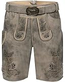 Reitmayer Kurze Lederhose mit Gürtel Grau/Braun 50