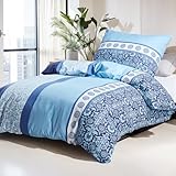 KACEMOO Bettwäsche 135x200 2teilig Oeko-TEX Zertifiziert, Extraweiches Blau Bettwäsche-Sets für Microfaser Elegant Blumen Bettbezug mit Kissenbezug 80x80cm, Blau Blumen Muster