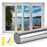 Spiegelfolie Fenster Sichtschutz - 60 × 200 cm UV-Schutz Sonnenschutzfolie Fenster innen, selbstklebend Fensterfolie ohne Rückstände Thermofolie mit Werkzeug