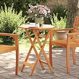 Mokuyary Gartentisch Klappbar Ø60x75 cm Massivholz Akazie Esstisch Holz Esszimmertisch, Funktionstisch, Esstisch Outdoor, Stabiler Garten Terrasse o Balkon Tisch