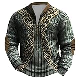 Generisch Wikinger Kleidung Herren Pullover Sweatshirt Gefüttert Winterpullover Männer Longseleeve Winddicht Nordischer Odin Mythos Trachten Oberteils Langarm Skipullover Piratenkostüm