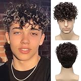 Braun Locken Kurze Perücke für Herren synthetische hitzebeständige Kostüm-Perücke, Herren, Alltag, Cosplay, Party