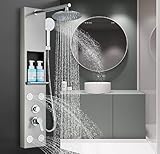 Duschsäule aus Edelstahl mit Massagedüsen Säule Wanddusche multifunktional Duschpaneel mit Ablage für Badezimmer
