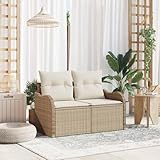 Owoxanthellate Beige 2-Sitzer Poly-Rattan Sofa 62×69×69 cm für Balkon Terrasse Garten langlebig