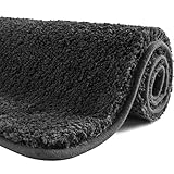 SFLXO Badematte 80cm x 50cm rutschfest-Badvorleger Maschinenwaschbar Anti-Rutsch Badteppich Weich Wasserabsorbierende Badematten Flauschige Mikrofaser Badezimmerteppich Dunkel Grau Mehrweg