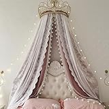 Prinzessinnen-Spitzen-Betthimmel mit Metallkrone, dekorativer Vorhang, Spielzelt für Schlafzimmer, Dekoration, Hof, Moskitonetz und Leseecke