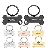 Personalisiert Hundemarke Knochen Haustier ID Tag Pet Tags mit Pfoten aus Edelstahl mit Gravur für sehr kleine Hunde und Katzen oder Welpen Adressanhänger inkl. Schlüsselring | beidseitig GRAVIERT