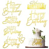 6 Stück Tortendeko Happy Birthday Gold Tortendeko Geburtstag Wiederverwendbar Cake Topper Acryl Happy Birthday Kuchen Topper Kuchendekoration für Babyparty Party Geburtstagskuchen (Gold)