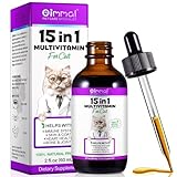 Katzen Multivitamin, 15-in-1 Flüssigvitamin Vitamin mit Glucosamin & MSM für Gelenke, Fell & Immunsystem.