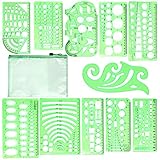 11 Stücke Schablonen Technisches Zeichnen, Kreisschablone, Zeichnungen Lineal, Plastik Zeichnen Schablonen mit Aufbewahrungstasche für Schule, Büro, Architektur, Gebäude