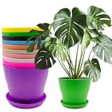 10 Stück Blumentopf mit Untersetzer, 14cm Pflanztopf Plastik Dekorative Pflanztöpfe Bunte, übertopf Kunststoff mit Mehrere Ablauflöchern, Blumentöpfe Set für Innen und Gartenpflanzen (10 Farbig)