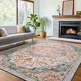SONGMICS HOME Vintage Teppich, 160 x 230 cm, Wohnzimmerteppich, Schlafzimmerteppich, Waschbarerteppich, Rutschfester Teppich, für Küche, Flur, Esszimmer, aquamarinblau TAR033Q01