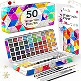 Funcils Aquarellfarben Set - Aquarell Malkasten Inklusive 50 Watercolor mit Metallic Farben und Fluoreszenzfarben, Wasserfarben Malen für Anfänger und Profi, Wasserfarbkasten Künstlerqualität