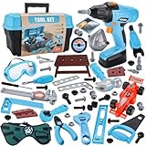 TAVADA Werkzeugkoffer Kinder Spielzeug ab 3 Jahre,Werkzeug Kinder mit Elektrische Bohrmaschine,Kreissäge,Rollenspiel Spielzeug,Kinderspielzeug ab 3 4 5 6 Jahre,Geburtstag Weihnachten Geschenk