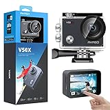 AKASO Action Cam 4K30FPS 20MP WiFi Unterwasserkamera 40M EIS Anti-Shake Action Kamera 4X Zoom mit Touchscreen, Fernbedienung, Sportkamera Wasserdicht Gehäuse,Helmzubehör-Kit V50X
