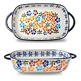 YushengTai Auflaufform Klein, Handgemaltes Relief Kleine Auflaufform mit Griff, Keramik Casserole Dish Spülmaschinen- und Mikrowellengeeignet