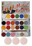Eulenspiegel 224205 - Profi-Aqua Schminke, 21 Farben, 3 Glitzer, 3 Profi-Pinsel, Metall-Palette