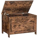 ALLOSWELL Truhen, Holztruhe mit Deckel, Sitzbank mit Stauraum, Schuhbank, Spielzeugtruhe, Sitztruhe, Aufbewahrungstruhe, Robust, Sicherheitsscharniere, Schlafzimmer, Wohnzimmer, Dunkelbraun ASCHR4801
