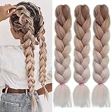 EMMOR Jumbo Flechthaarverlängerungen, 24 Zoll, hochtemperaturbeständige synthetische Fasern, 3 Stück vorgedehnte Box Braids Flechthaare, Twist-Zöpfe, Häkeln mit (Ombre Hellbraun)