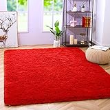 Homatz Flauschiger Teppich, dick, groß, zottelig, rutschfest, weich, leicht, moderne Teppiche für Wohnzimmer, Schlafzimmer, Kinderzimmer, Kinderzimmer Dekor (Rot, 160 x 230 cm)