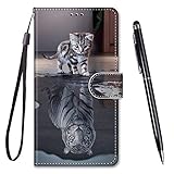 Toucasa Handyhülle für Huawei P10 Lite,Premium Brieftasche PU Leder Flip [Kreativ Gemalt] Stoßfeste Case Handytasche Klapphülle für Huawei P10 Lite (Katzentiger)