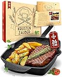 KRUSTENZAUBER 26cm Grillpfanne Induktion Stilgriff - Geriffelte Gusseisenpfanne Induktion - Ideale Gusseisen Pfanne, Eisenpfanne, Cast Iron Pan, Bratpfanne, Gusseiserne Pfanne Skillet Gusspfanne