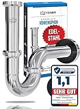 FEINER® Premium Universal Siphon für Waschbecken EDELSTAHL, Abflussrohr Tauchrohr 2-12cm höhenverstellbar, Waschbecken Ablaufgarnitur 1 1/4“ Chrom, Gratis-Dichtungsset, Montage-Video
