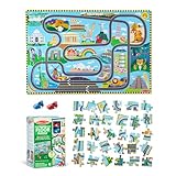 Melissa & Doug Bodenpuzzle aus Karton Schienen um die ganze Welt und aufziehbare Fahrzeuge – 48 Teile, für Jungen und Mädchen ab 3 Jahren