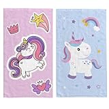 damaloo 2er Set Kinderhandtuch 30x50 cm aus Baumwolle – Gästehandtücher mit Einhorn-Motiv – Kleine Handtücher für Mädchen – Händetücher oder Waschlappen für Kinder