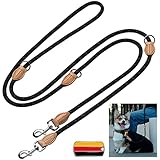 Hundeleine 3M Große Hunde Doppelleine Reflektierend, Premium Hunde Leine 3fach Verstellbar Umhängeleine aus Nylon, Führleine Hund Rund und Bissfest mit 2 Karabiner, Dog Leash 12mm
