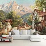 Berggipfel Wälder Dörfer 3D Tapete Poster Restaurant Schlafzimmer Wohnzimmer Sofa TV Dekorative Wand-300cm×210cm