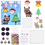 Bügelperlen Weihnachten Set, Steckperlen Weihnachten 5mm, Steckperlen Perlen mit Steckplatte, Anhänger, Kühlschrankmagnete, Bügelperlenset, 4 Muster Kreatives Perlenset DIY Basteln Handwerk Geschenk
