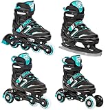 RAVEN Verstellbare 4in1 Inlineskates-Schlittschuhe-Rollschuhe-Triskates Helixi Black/Mint (38-42 (24,5cm - 26,5cm))