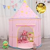 Spielzelt für Kinder mit Sternenlichtern, Pop-up Kinderspielzelt, Tipi, Prinzessin Prinz Schlosszelt, EN71-zertifiziert, für innen und außen tragbares Spielhaus, Geschenk für Kinder (Moon pink)