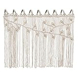 DJOAIUYF Türdekorationsvorhang Fenster Wandbehang Handgemachte Wandteppich Fenstervorhänge Bohème Stil Beige Weben Polyester Baumwolle dekorativer Vorhang Holzstäbe ausgenommen(110 x 80cm) (Beige)